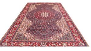 Tappeto Sarough Medaglione Floreale Blu Scuro Rosso Mattone 212x308 Cm