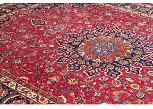 Tappeto Mashad Medaglione Floreale Rosso Blu Scuro 248x345 Cm