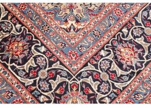 Tappeto Mashad Medaglione Floreale Rosso Blu Scuro 290x380 Cm
