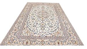 Tappeto Kashan Medaglione Floreale Avorio Blu 196x295 Cm