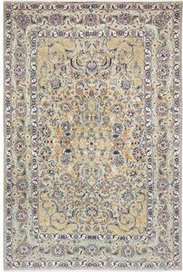 Tappeto Kashan Medaglione Floreale Verde Chiaro Beige 204x310 Cm