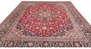 Tappeto Mashad Medaglione Floreale Rosso Blu Scuro 290x380 Cm