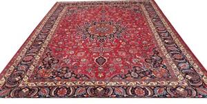 Tappeto Mashad Medaglione Floreale Rosso Blu Scuro 248x345 Cm