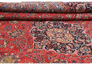 Tappeto Sarough Medaglione Floreale Rosso Mattone Blu Scuro 302x403 Cm