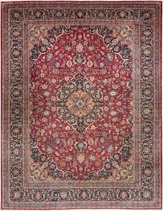 Tappeto Mashad Medaglione Floreale Rosso Blu Scuro 290x380 Cm