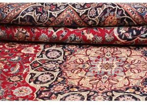 Tappeto Mashad Medaglione Floreale Rosso Blu Scuro 290x380 Cm