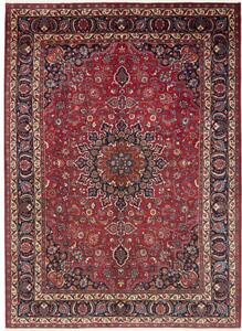 Tappeto Mashad Medaglione Floreale Rosso Blu Scuro 248x345 Cm