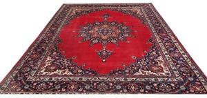 Tappeto Mashad Medaglione Floreale Rosso Blu Scuro 250x337 Cm
