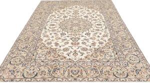 Tappeto Kashan Medaglione Floreale Avorio Blu 195x302 Cm