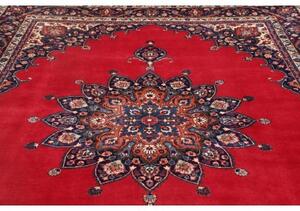 Tappeto Mashad Medaglione Floreale Rosso Blu Scuro 250x337 Cm