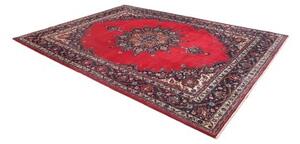 Tappeto Mashad Medaglione Floreale Rosso Blu Scuro 250x337 Cm