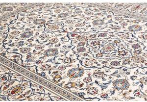 Tappeto Kashan Medaglione Floreale Avorio Blu Cobalto 197x293 Cm