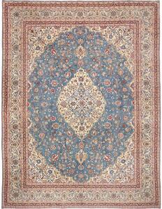 Tappeto Kashan Medaglione Floreale Blu Azzurro Avorio 283x382 Cm