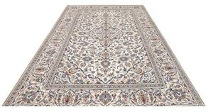 Tappeto Kashan Medaglione Floreale Avorio Blu Cobalto 197x293 Cm