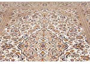 Tappeto Kashan Medaglione Floreale Avorio Blu Scuro 192x305 Cm