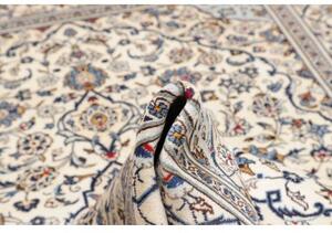 Tappeto Kashan Medaglione Floreale Avorio Blu Cobalto 197x293 Cm
