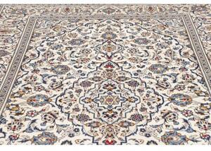 Tappeto Kashan Medaglione Floreale Avorio Blu Cobalto 197x293 Cm