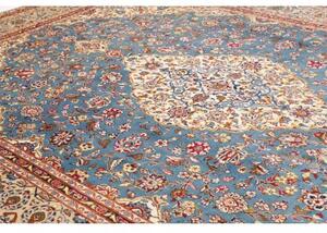 Tappeto Kashan Medaglione Floreale Blu Azzurro Avorio 283x382 Cm