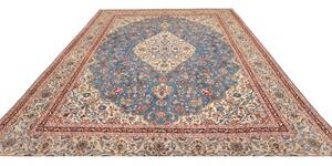 Tappeto Kashan Medaglione Floreale Blu Azzurro Avorio 283x382 Cm