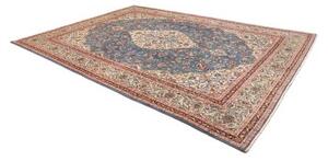Tappeto Kashan Medaglione Floreale Blu Azzurro Avorio 283x382 Cm