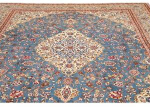 Tappeto Kashan Medaglione Floreale Blu Azzurro Avorio 283x382 Cm