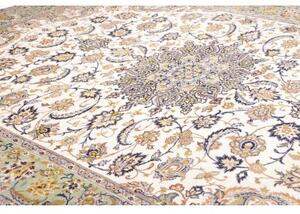 Tappeto Kashan Medaglione Floreale Avorio Verde Salvia 296x386 Cm