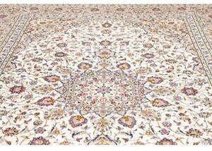 Tappeto Kashan Medaglione Floreale Avorio Blu Scuro 240x346 Cm