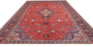 Tappeto Sarough Medaglione Floreale Rosso Mattone Blu Notte 300x408 Cm