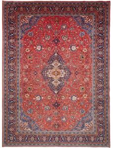 Tappeto Sarough Medaglione Floreale Rosso Mattone Blu Notte 300x408 Cm
