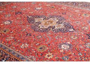 Tappeto Sarough Medaglione Floreale Rosso Mattone Blu Notte 300x408 Cm