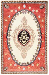 Tappeto Kashan Fine Medaglione Floreale Rosso Avorio 135x210 Cm