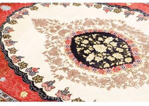 Tappeto Kashan Fine Medaglione Floreale Rosso Avorio 135x210 Cm