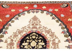 Tappeto Kashan Fine Medaglione Floreale Rosso Avorio 135x210 Cm