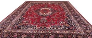 Tappeto Mashad Medaglione Floreale Rosso Blu Scuro 318x408 Cm