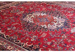 Tappeto Mashad Medaglione Floreale Rosso Blu Scuro 318x408 Cm