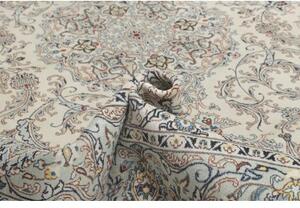Tappeto Kashan Medaglione Floreale Avorio Blu Avio 334x532 Cm
