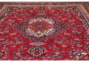 Tappeto Mashad Medaglione Floreale Rosso Blu Scuro 318x408 Cm