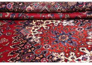 Tappeto Mashad Medaglione Floreale Rosso Blu Scuro 318x408 Cm