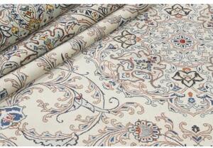 Tappeto Kashan Medaglione Floreale Avorio Blu Avio 334x532 Cm