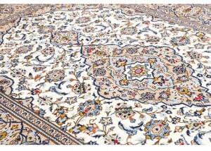 Tappeto Kashan Medaglione Floreale Avorio Blu 195x295 Cm