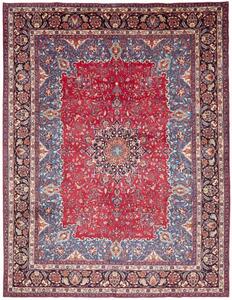 Tappeto Mashad Medaglione Floreale Rosso Blu 298x384 Cm