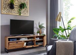 Porta tv in legno naturale massello oliato design industriale
