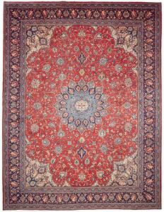 Tappeto Sarough Medaglione Floreale Rosso Blu Scuro 303x398 Cm