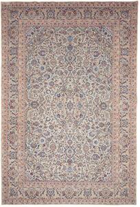 Tappeto Kashan Medaglione Floreale Avorio Blu 275x400 Cm