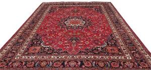 Tappeto Mashad Medaglione Floreale Rosso Blu Scuro 248x340 Cm