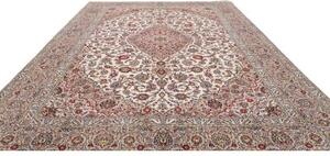 Tappeto Kashan Medaglione Floreale Avorio Rosso Carminio 302x418 Cm