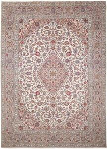 Tappeto Kashan Medaglione Floreale Avorio Rosso Carminio 302x418 Cm
