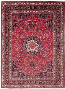 Tappeto Mashad Medaglione Floreale Rosso Blu Scuro 248x340 Cm