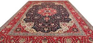 Tappeto Tabriz Medaglione Floreale Rosso Blu Scuro 304x394 Cm