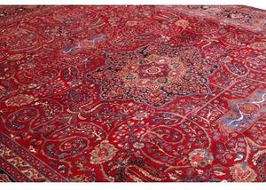 Tappeto Mashad Medaglione Floreale Rosso Blu Scuro 303x400 Cm